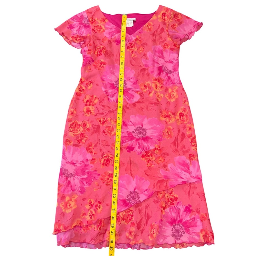 Dressbarn Pink Floral Chiffon Midi‎ Dress V Neck Layered Size 10 - Picture 7 of 7